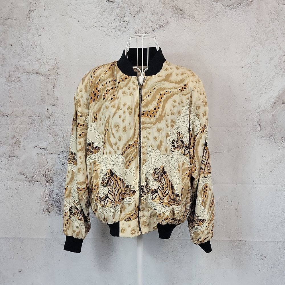 Chardin Tiger Print Bomber Jacket Vintage 80s-90s Womens Size L